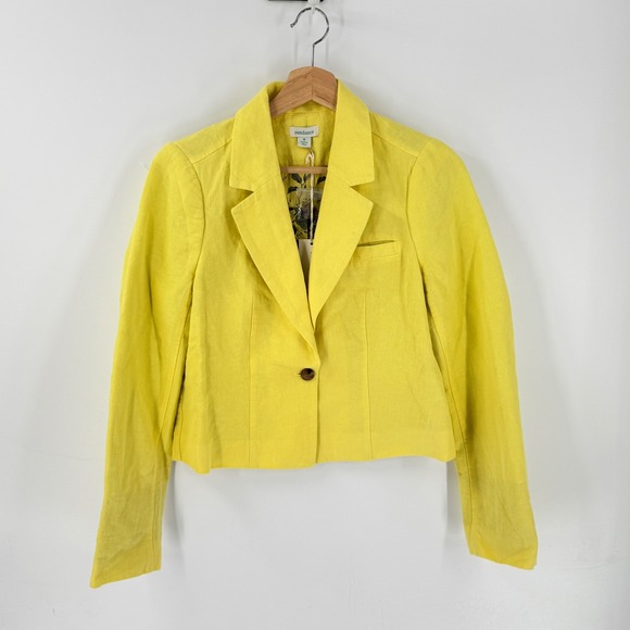 Sundance Jackets & Blazers - Sundance Blazer Yellow Medium Cotton Linen Floral Lining Cropped Single Button